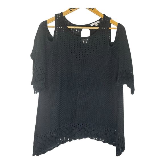 LC Women’s Cold Shoulder Crochet Sweater shark Bite Hem & Keyhole Back XL - Picture 4 of 8